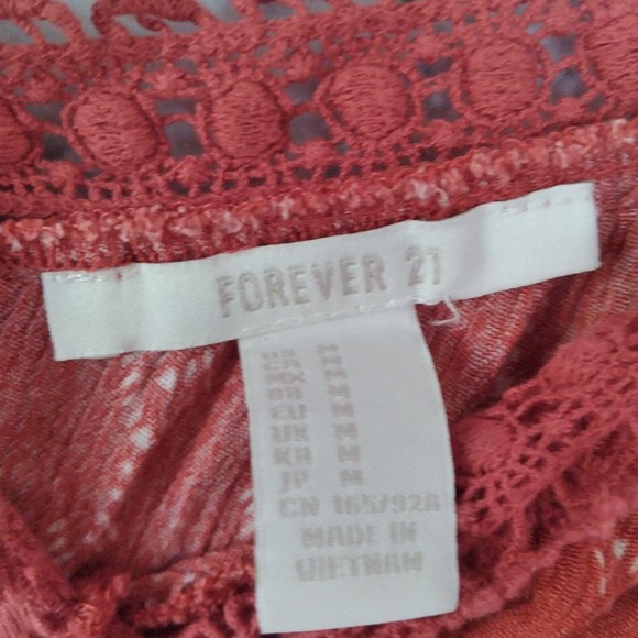 Forever 21 Top Womens Medium Short Sleeve Crochet Boho Cold Shoulder - Picture 6 of 7